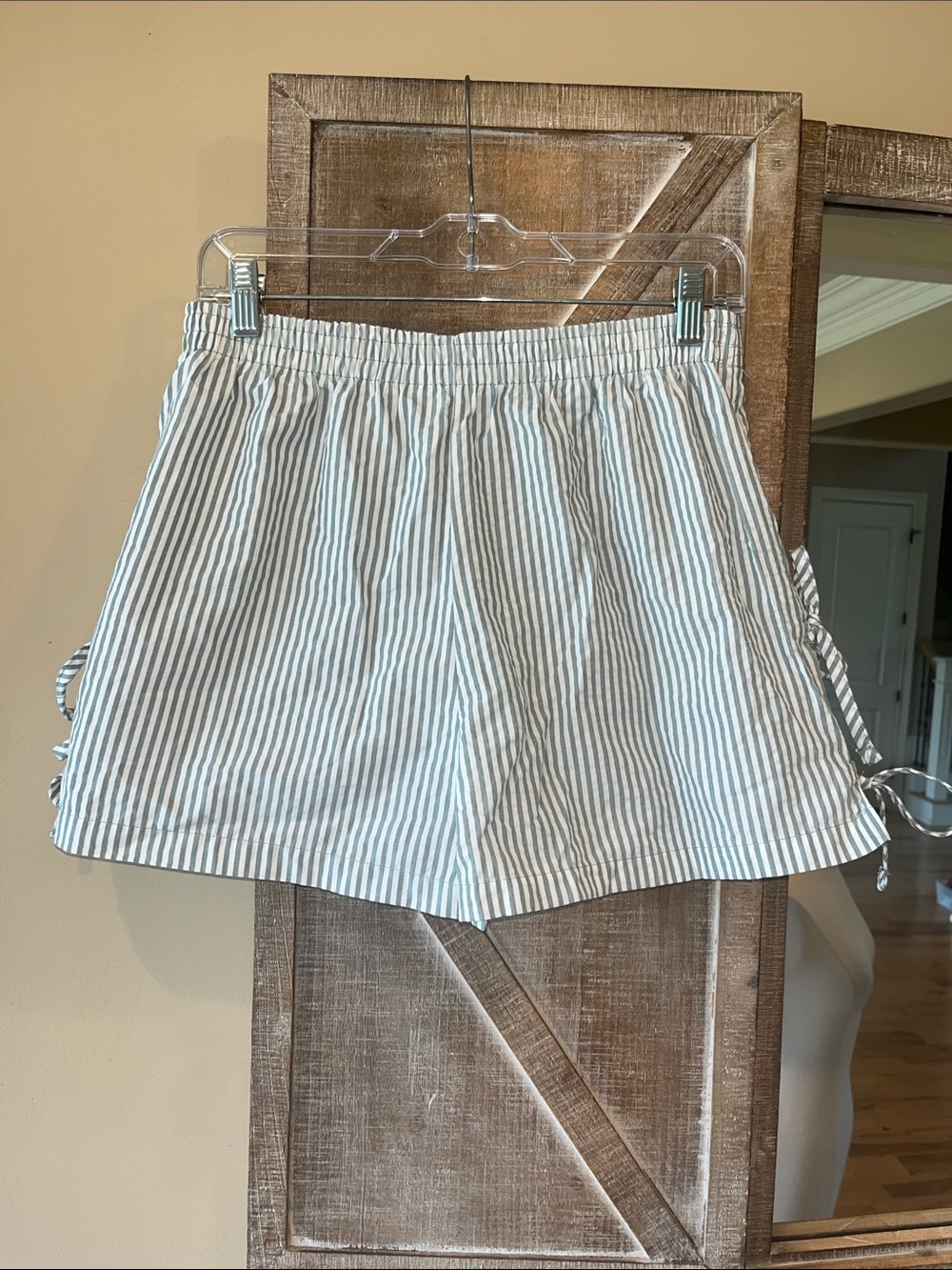 Better Together Green White Striped Cotton Pajama Shorts with Side Ties New